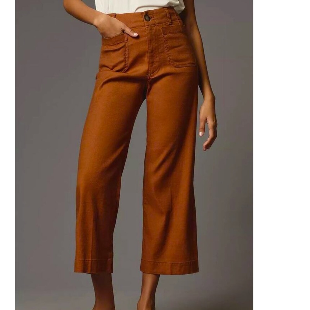 Anthropologie Maeve Colette Wide Crop Linen Pants 34